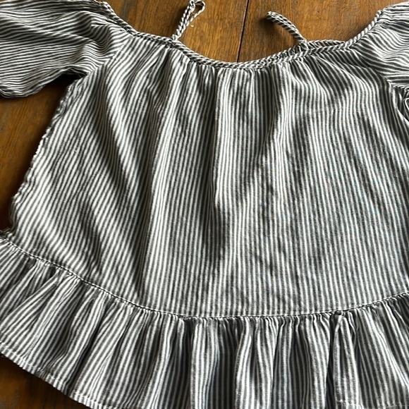 Beach Lunch Lounge Off Shoulder Stripe Top Adjustable Straps Size Large Ruffle - Picture 12 of 14